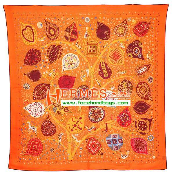 Hermes Cashmere Square Scarf HECASS 140 x 140 orange - Click Image to Close